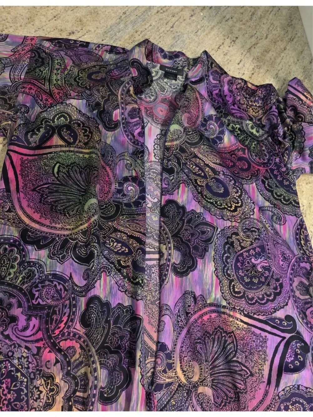Natori Size XS Caftan Half Zip Multi-colored Floral Paisley Print Lounge Robe